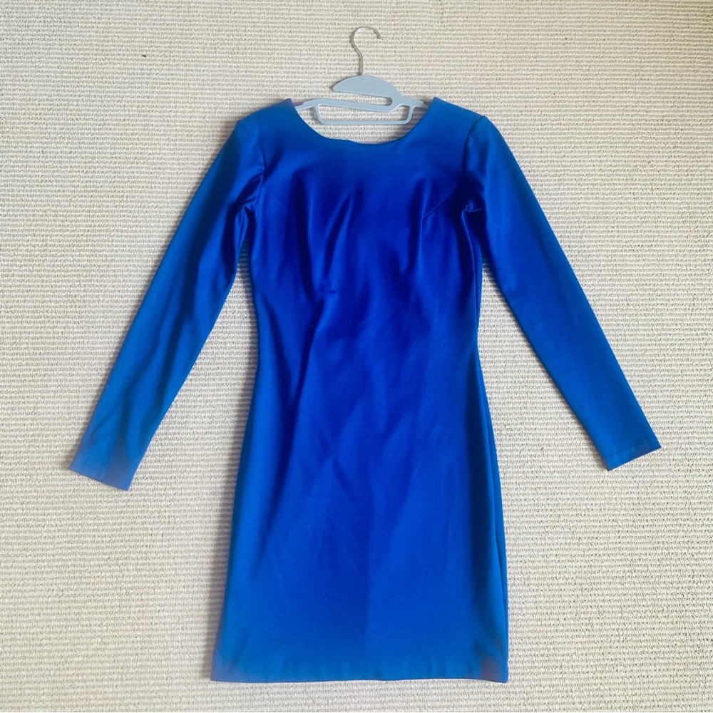 Amanda Uprichard Cobalt Blue Open Back W/Bow Accent Long Sleeve Bodycon Dress S
